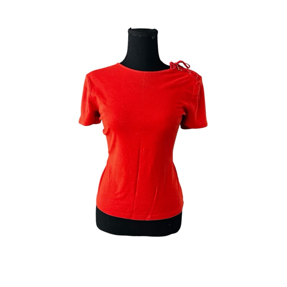 Oraange Ralph Lauren Short Sleeve Boat Neck Shirt Lace Up Women’s Small